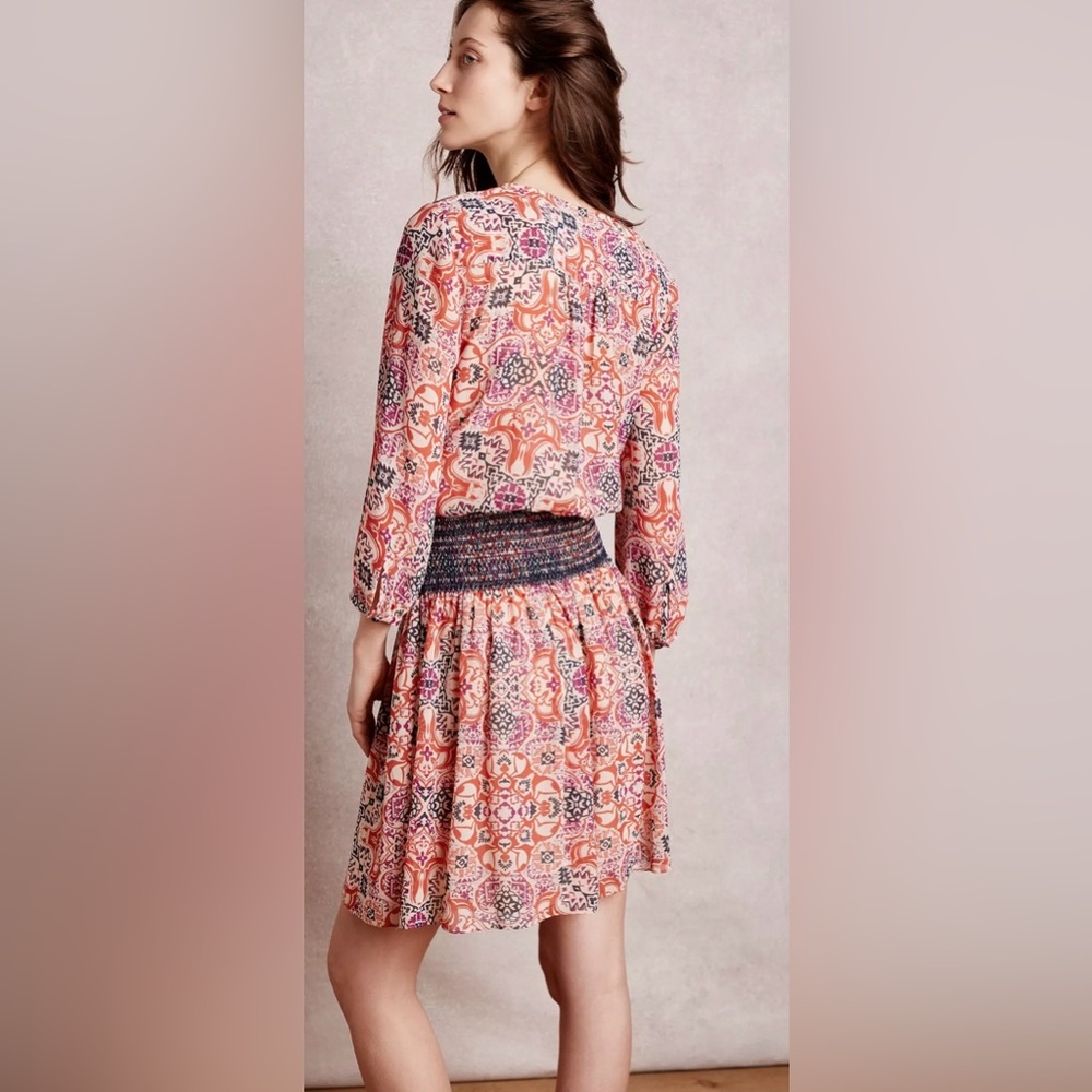 Vanessa Virginia “Day Tripper” Printed Smocked Waist Dress Size S - Picture 2 of 16